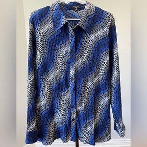 Notations pleated button up blouse size 3X blue gray office career plus size